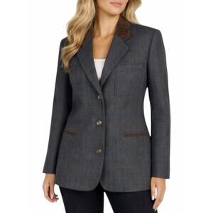 Express Suede Collar Wool Plaid Blazer Jacket Suede Gray Brown Size L